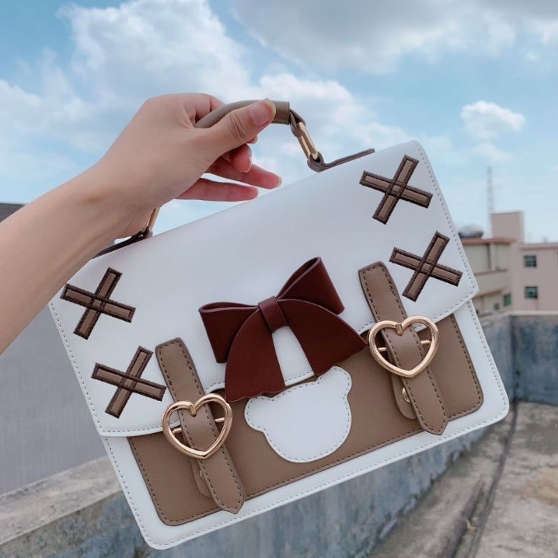 Japanese Lolita Bow Heart Handbags Korean All Match Kawaii Crossbody Jk Bag 2024 New Ins Sweet Shoulder Women Y2k Aesthetic