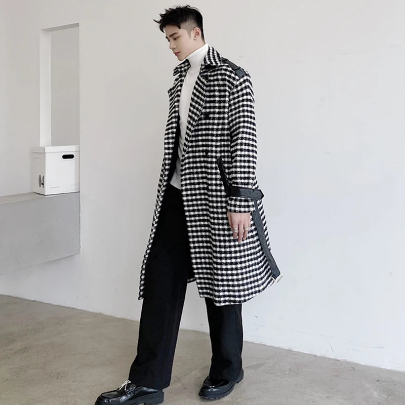 LUZHENs mens long wool coat is elegant high-quality casual and trendy. It features a checkered pattern for autumn mens wear in South Korea with a size