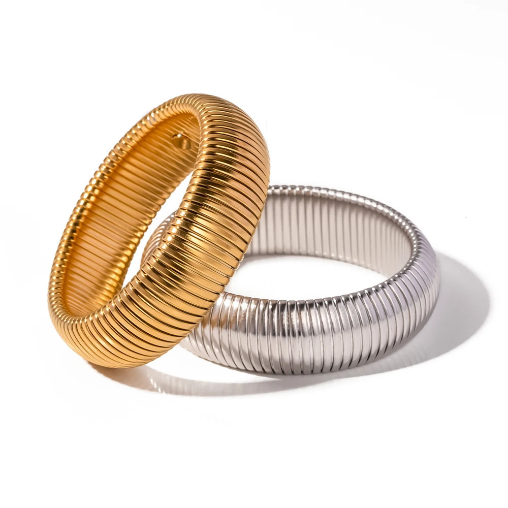 Uworld Stainless Steel 20mm Chunky Wide 18K Gold Plated Silver Color For Women pulseras de acero inoxidable para mujer 241106