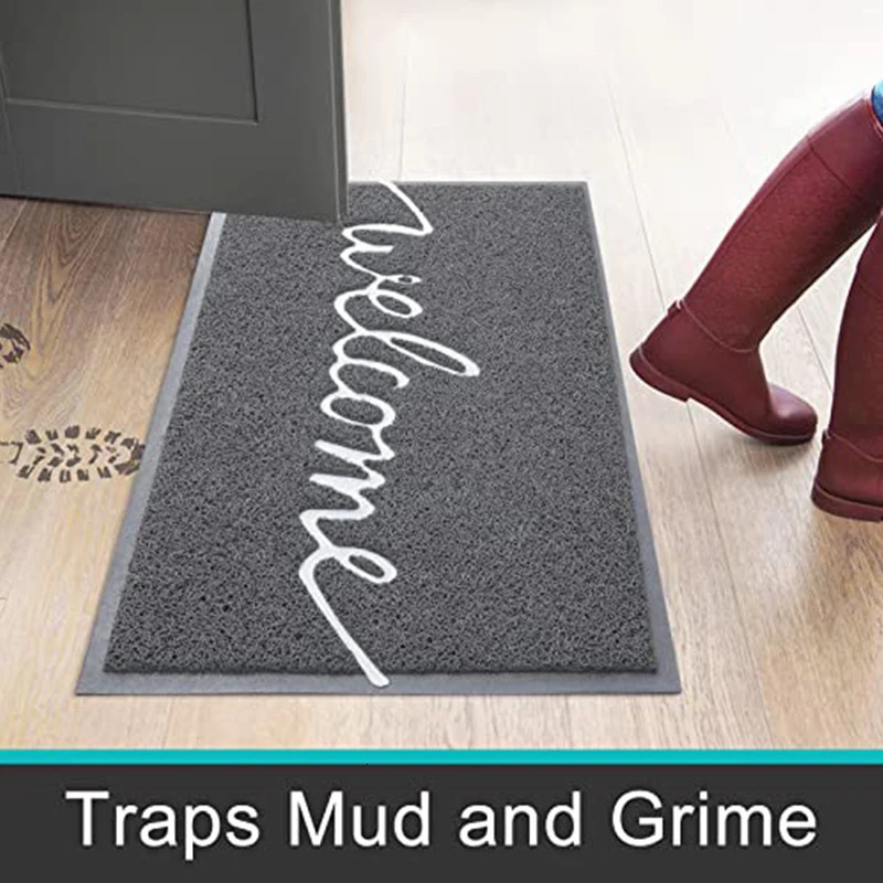 Homaxy Welcome Entrance Lettered PVC Door Mat Indoor Non Slip Rubber Dirt Trap Absorbent Washable Floor 241107