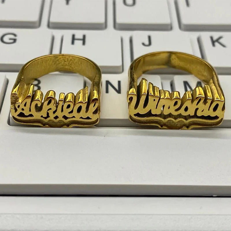 Personalized Hip Hop Ring Female Custom Name Ring Gold Fashion Punk Letter Stainless Steel Heart Ring Fashion Christmas 241106