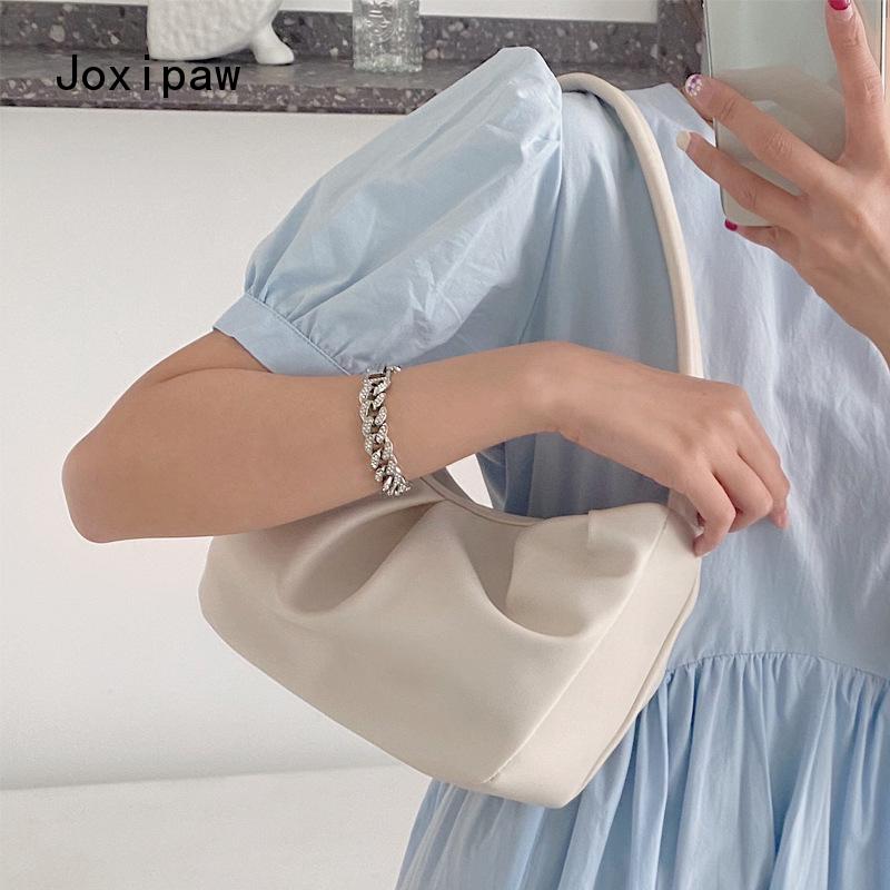 Vintage Large Capacity Pleated Shoulder Bag for Women Fashion Simple Solid Pu Leather Handbag 2022 New Trendy Casual Female Bag