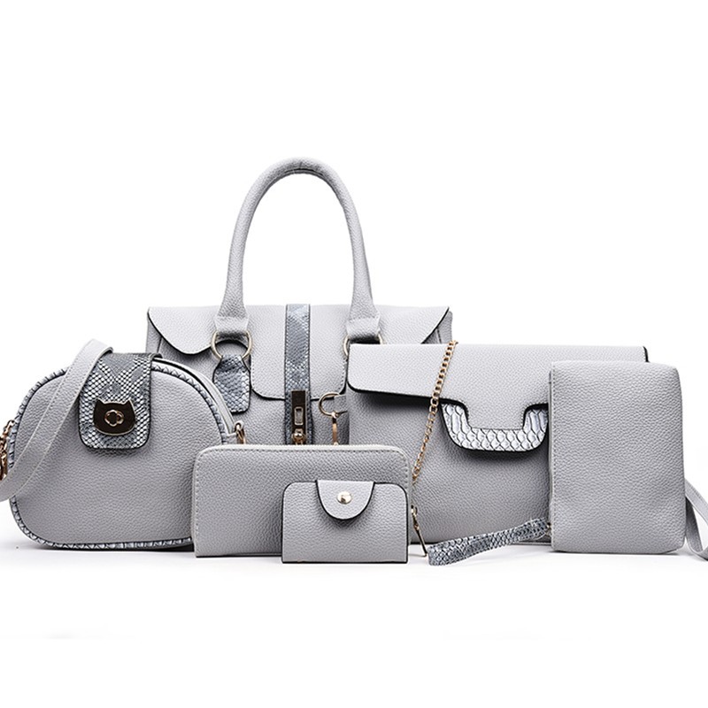 6 PCS/Set Red PU Leather Handbags Women Bag Set Famous Brands Tote Bag Lady's Shoulder Crossbody Bags Clutch Bag Womens'Pouch