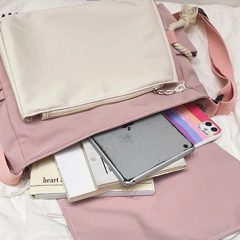 Korean Fashion Casual Big Bag Student School Bags for Teenage Girls Messenger Bag Shoulder Bag Crossbody Bags Women