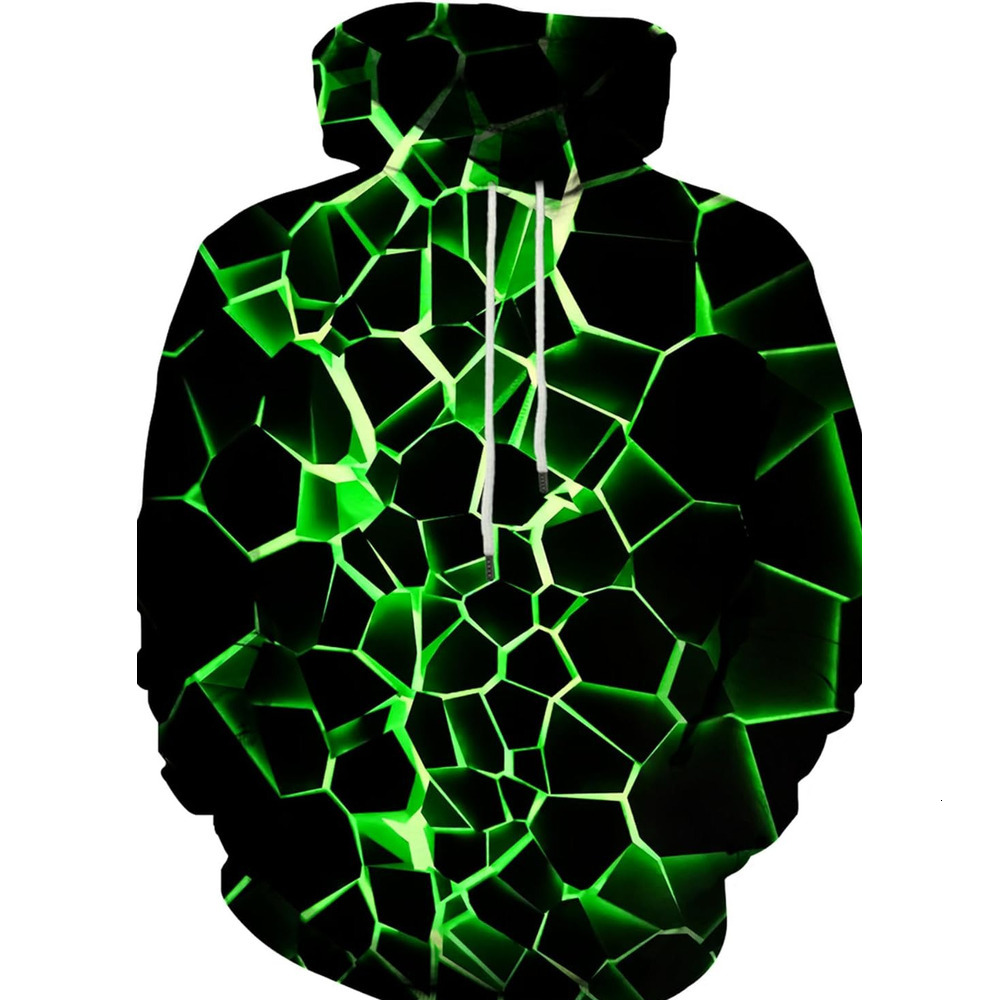 Hoodie for Mens Womens Unisex Graphic Print Hoodies 3D Colorful Novelty Design Long Sleeve Sweaters with Pocket Graphic Trendy green lightning pattern