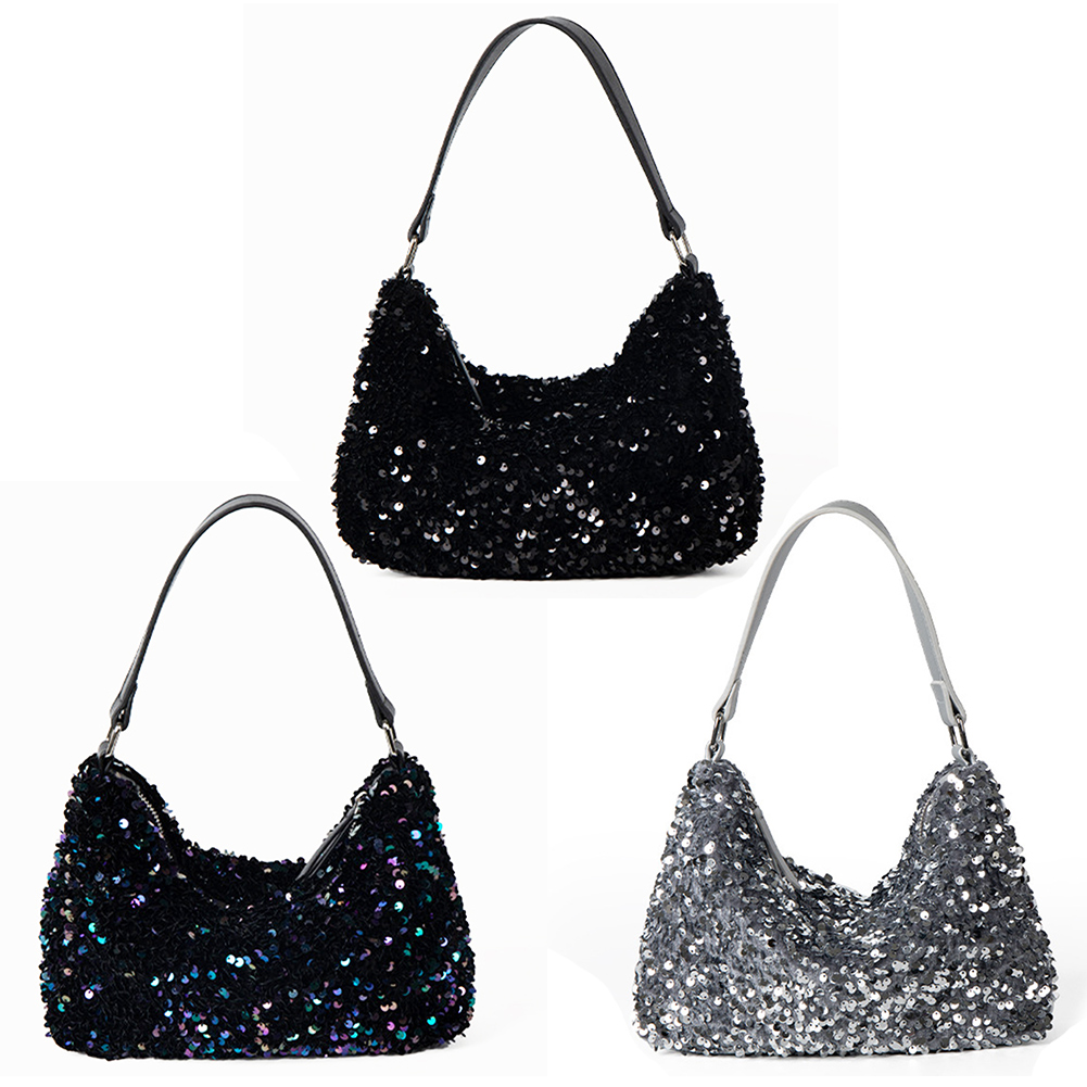 Women Elegant Shoulder Bag Versatile Sequins Glitter Clutch Purse Evening Armpit Purse Female Dating Bag