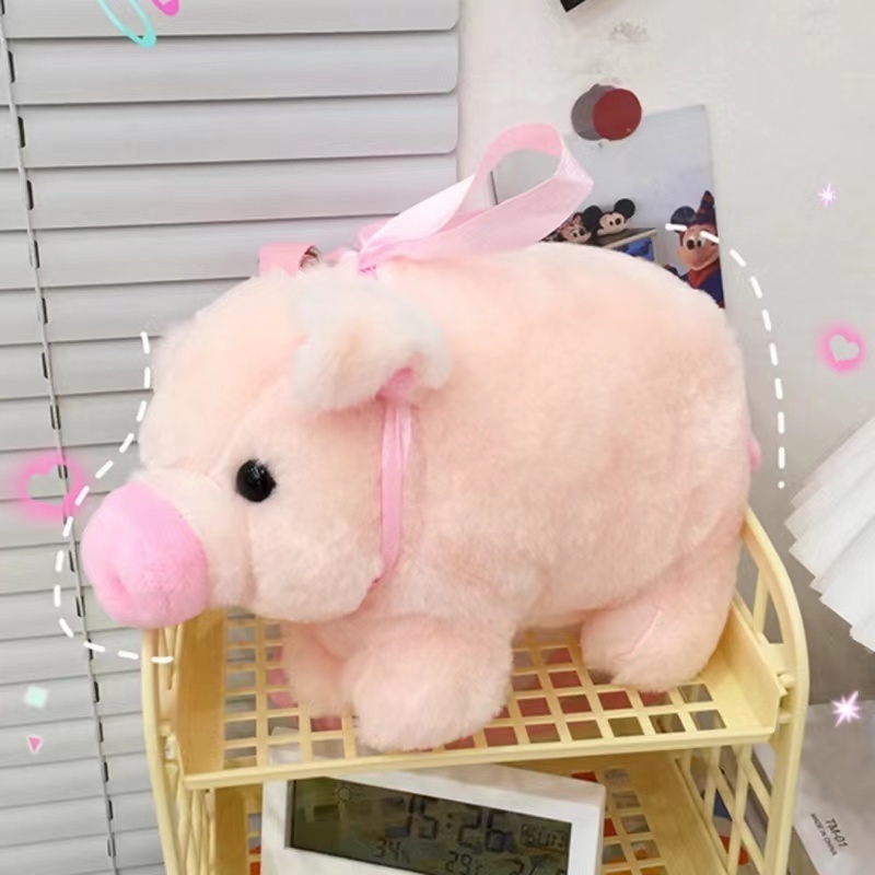 Y2k Cute Pig Shoulder Bag Plush Stuffed Animal Crossbody Bag Women Fashion Winter Soft Purse Cartoon Handbag Phone Money Storage