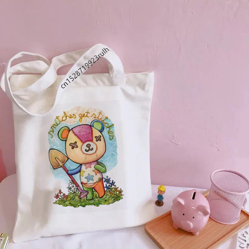 Animal Crossing Cartoon Print Funny Shopping Bag Cute Shoulder Canvas Bags Harajuku Large Capacity Messenger Women Kawaii Bags