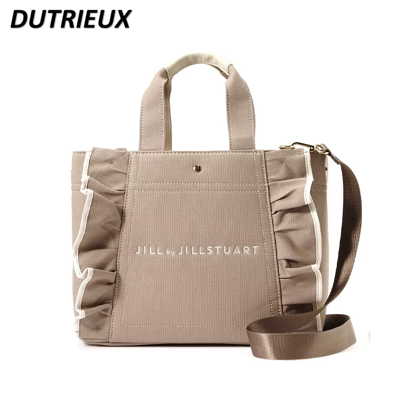 Japanese Style Ruffles Canvas Bag New Large Size Bags Girls Commuter Portable Messenger All-Matching Casual Handbags for Women