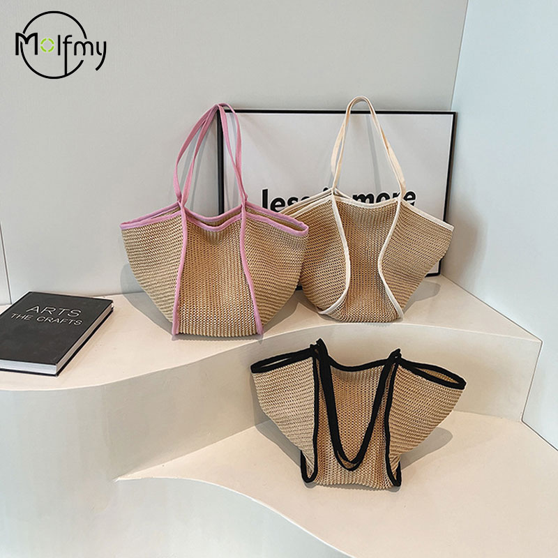 Women's Beach Bags Fashion Versatile Large-capacity Braid Shoulder Bags Designer Woven Summer Bags Ladies Leisure Tote Bag 2024