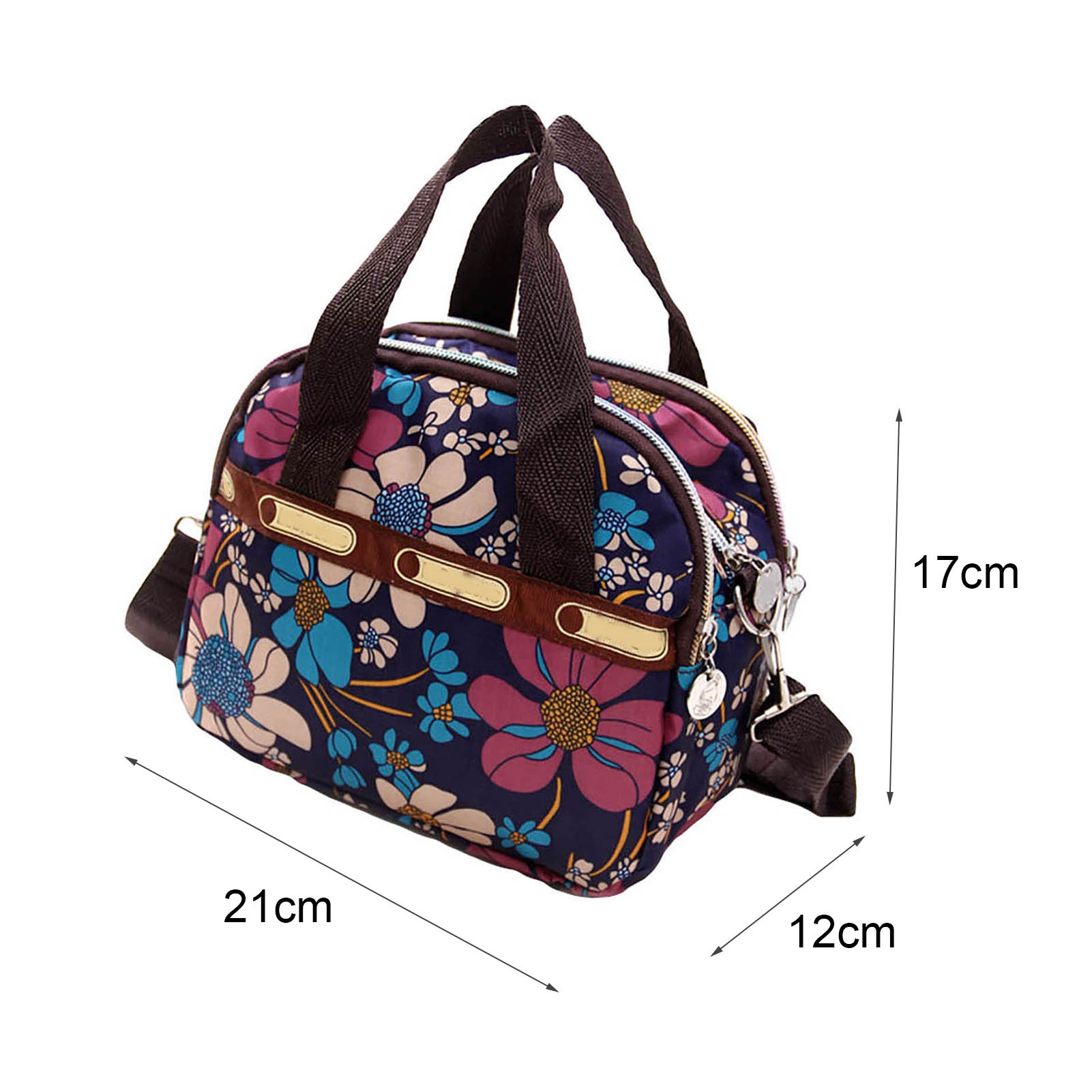 Colorful Floral Print Women Multi Pocket Zipper Tote Handbag Casual Nylon Crossbody Shoulder Bag