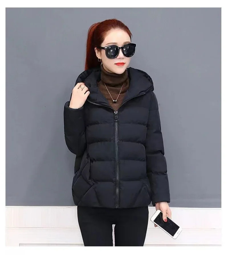 womens Parka down cotton lined autumn ultra-thin short hooded warm thick jacket womens jacket 241107
