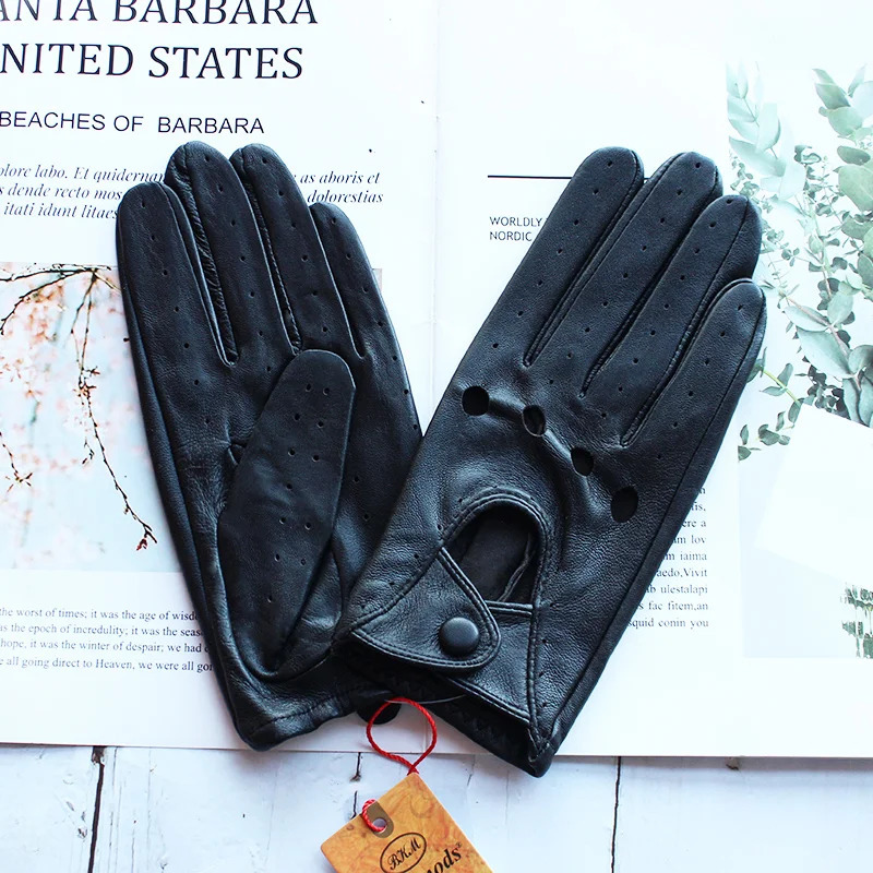 100% genuine leather driving gloves for women single-layer thin fashionable hollow breathable short spring and summer driving gloves 241106