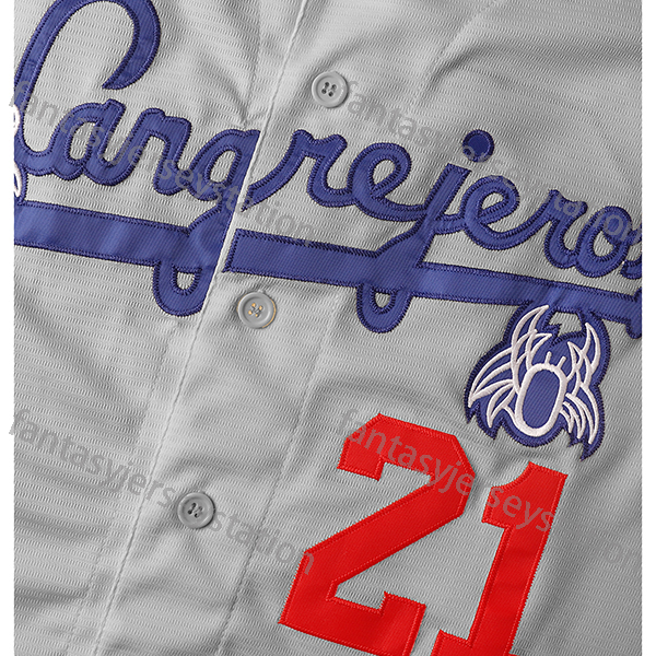 Men's #21 Gray Embroidered Baseball Jersey CLEMENTE Polyester Top, V-Neck, Knit Fabric, Loose Fit, Sports Style for Training, Team Sports, Party,