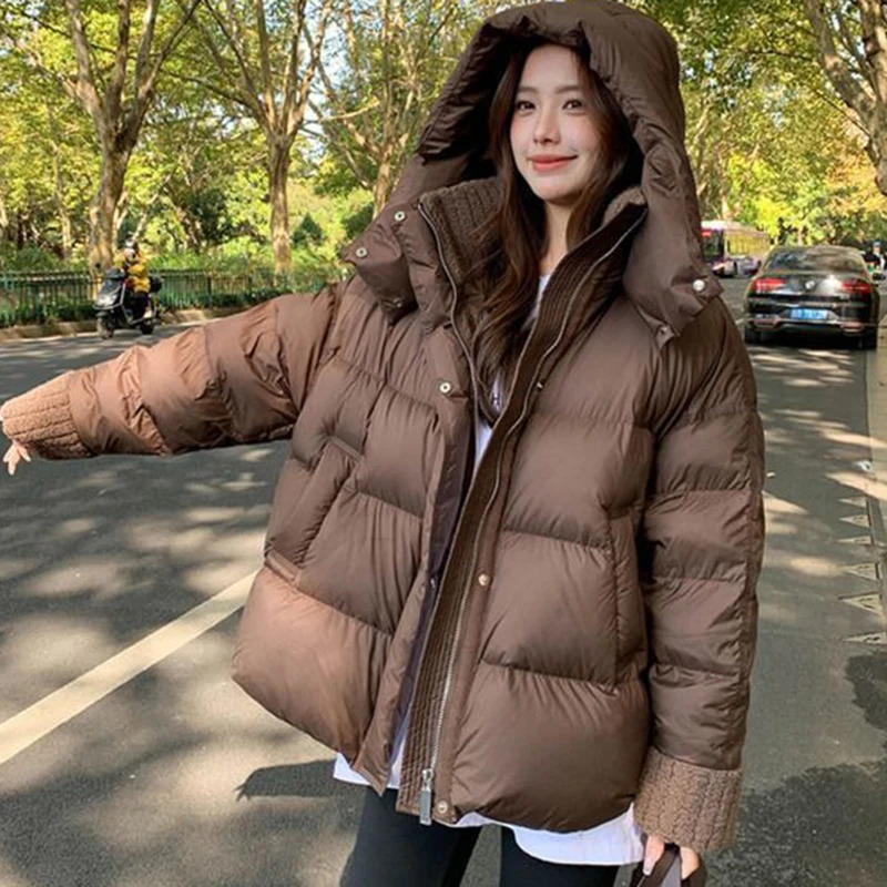 Retro American Brown Hoodie Park Womens Winter Street Dress Stand up Collar Bread Jacket Womens Zipper Up and Down Cotton Coat Womens 241107