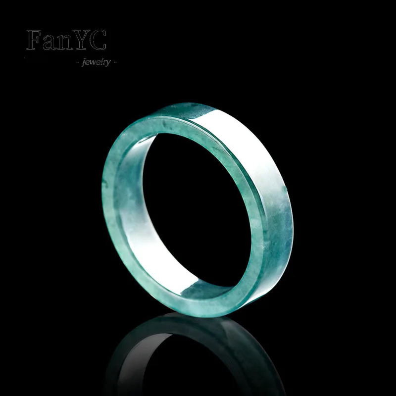 Myanmar A-goods jade blue water ring hand-painted simple and fashionable rubber ice jade ring mens and womens holiday gift 241106