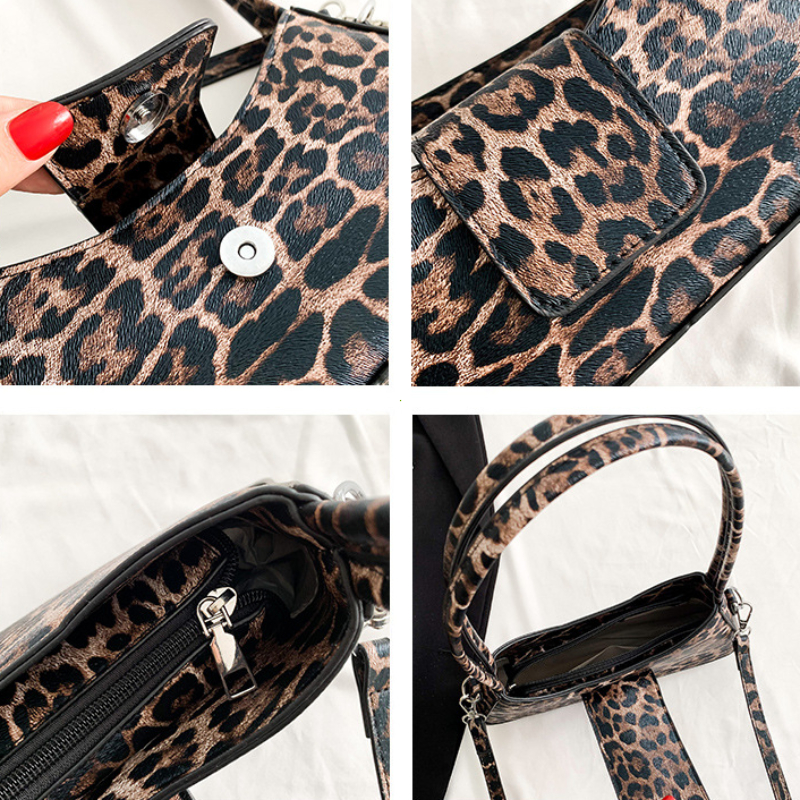 French Style Underarm Bag for Women Brown Black Leopard Handbag Clutch Bag Female Vintage PU Leather Crossbody Bags Versatile