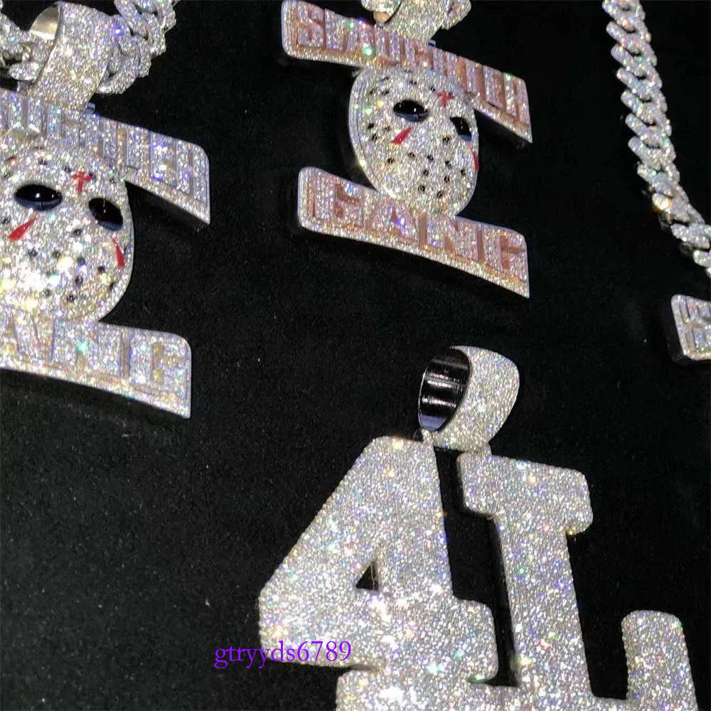 Custom Hip Hop Jewelry Rapper Letter Iced Out Baguette Initial Vvs Moissanite Pendant