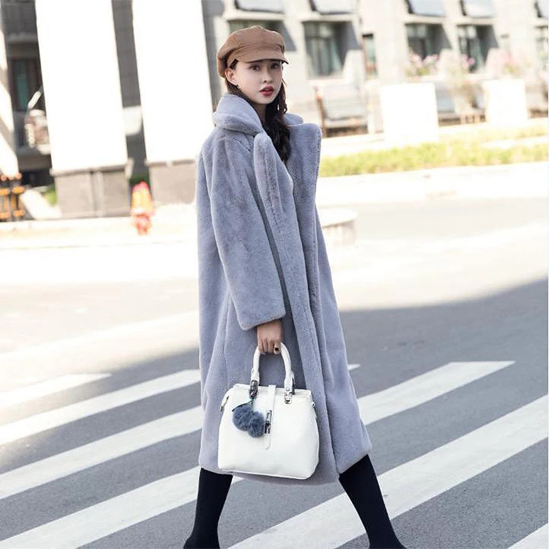 Casacos de inverno femininos elegant yellow long faux fur coat womens fashionable fur coat loose thick warm winter fur coat 241107