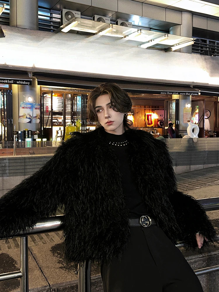 Fashionable trend faux fur mink jacket mens autumn and winter item mens fashionable loose jacket long sleeved solid color fur coat 241107