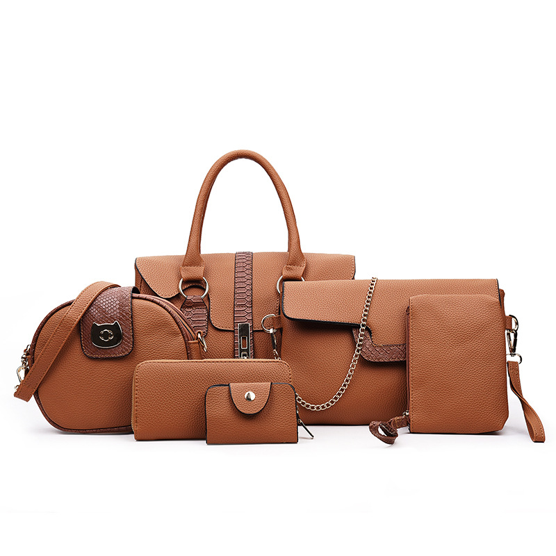 6 PCS/Set Red PU Leather Handbags Women Bag Set Famous Brands Tote Bag Lady's Shoulder Crossbody Bags Clutch Bag Womens'Pouch