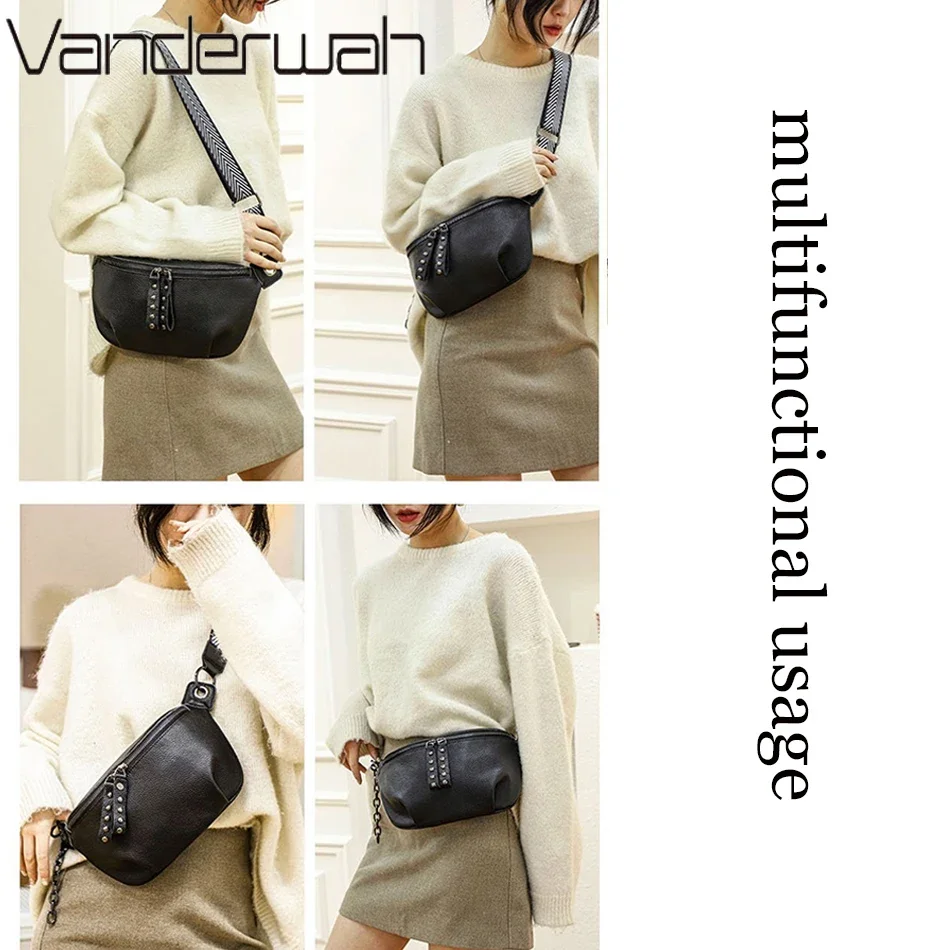 Genuine Leather Moon Chest Bag for Women Luxury Brand Crossbody Sac Female Soft Cowhide Shoulder Messenger Bags Waist Packs Hot