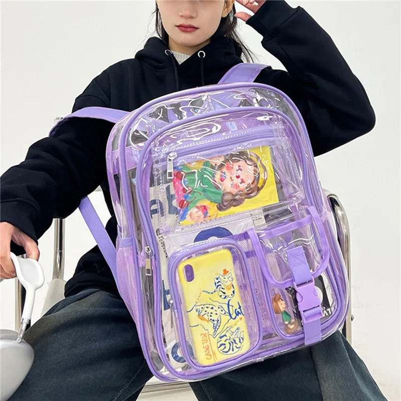 Womens backpack transparent PVC bag transparent backpack teenage student mens transparent school backpack 241106