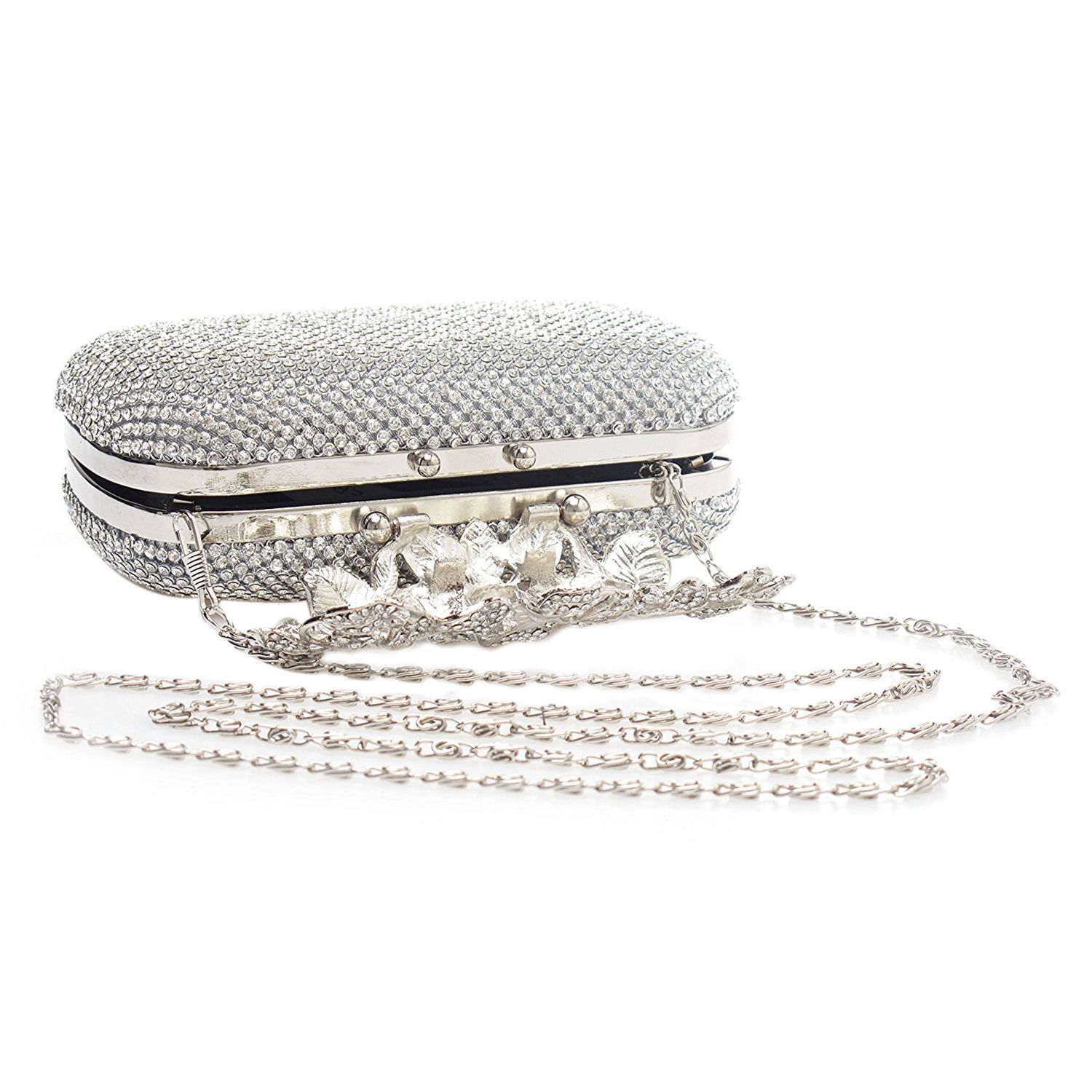 2018 new Fashion and high quality Boutique Unique Clasp Silver Diamante Crystal Diamond Evening bag Clutch Purse Party Bridal