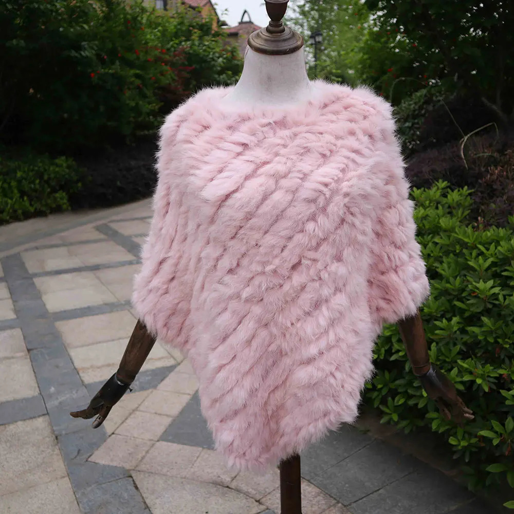 ZDFURS * Winter Knitted Natural rabbit fur Poncho Fashion Rabbit Fur Shawl Genuine Rabbit Fur warps Women Fur Poncho 241107