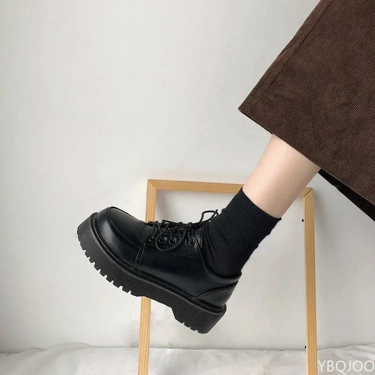 Spring and autumn womens Oxford shoes flat shoes casual shoes black lace upper leather shoes sewn round toes zapatos mujer 241106