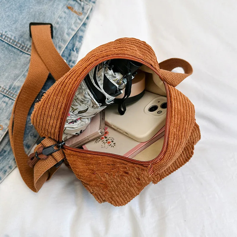 Corduroy Womens Small Shoulder Bag Teenager Girl Crossbody Bolsa Cute Tote Student Street Korean Harajuku Messenger Bags 241106