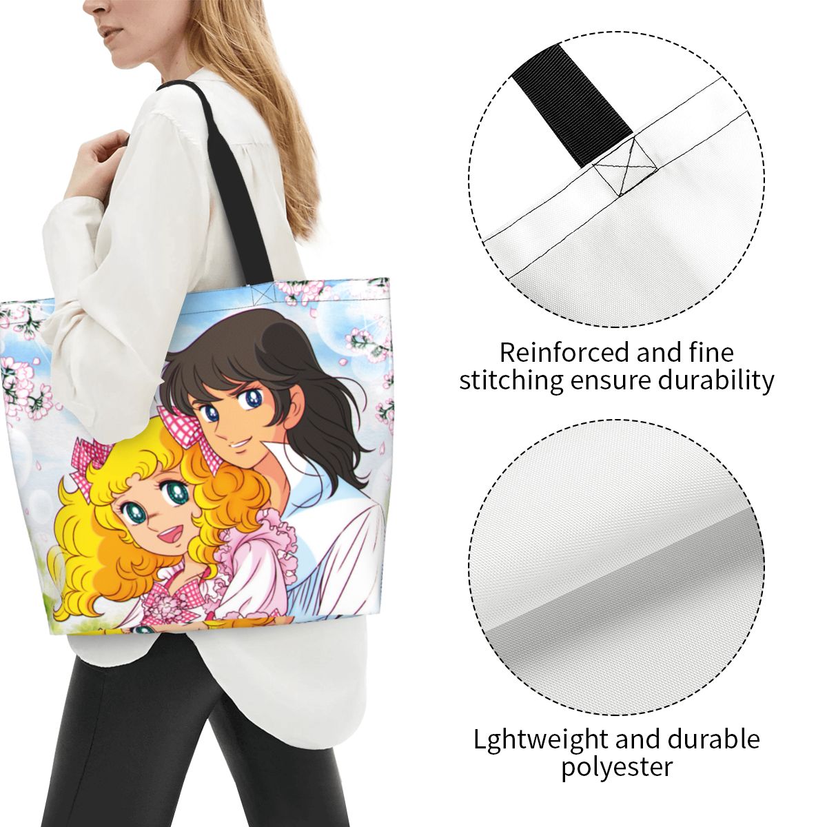 Cute Candy Candy Shopping Tote Bag Reusable Anime Manga Cartoon Girl Canvas Grocery Shoulder Shopper Bag