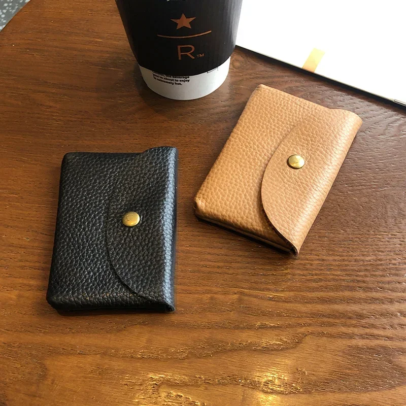 Genuine Leather Mini Envelope Wallet Coin Purse Simple Buckle Cowhide Large Capacity Card Holder Small Change Bag
