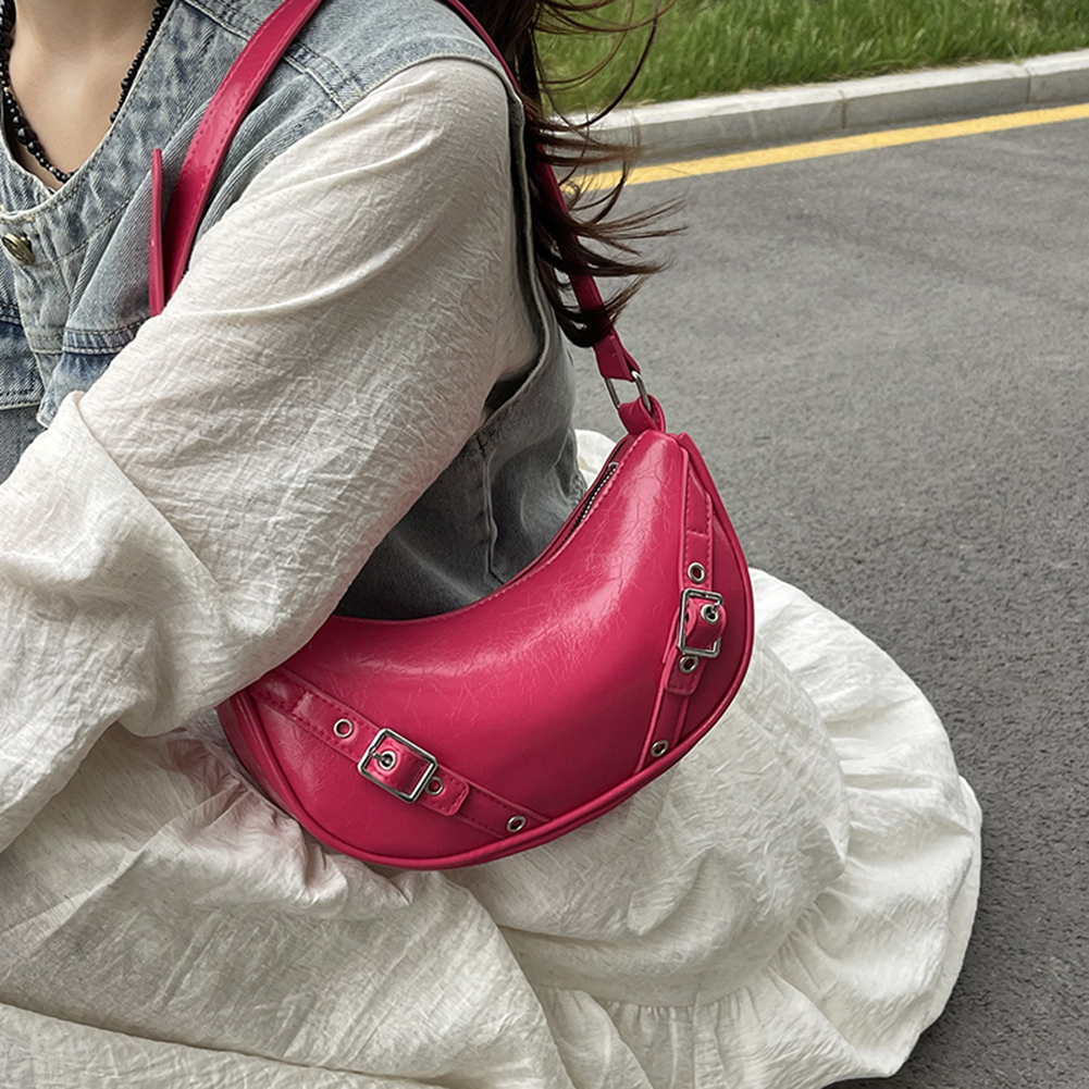 Women PU Underarm Bag Vintage Shoulder Bag Large Capacity Y2K Tote Handbag Solid Color Adjustable Strap for Party Vacation