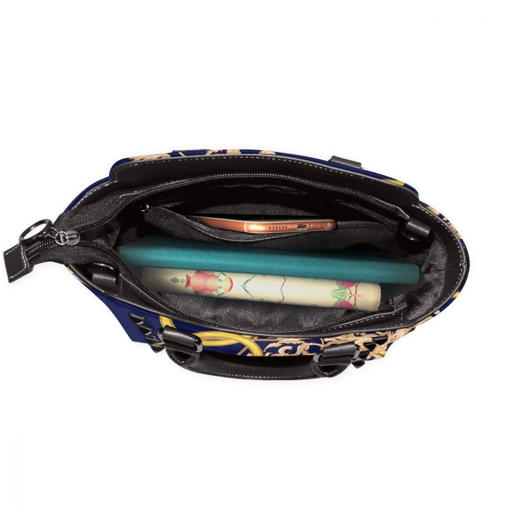 NOISYDESIGNS Fashion Leather Female Tote Bag Retro European Pattern Women Top-handle Bags with Rivets Retro Blue Tote Bags Sac