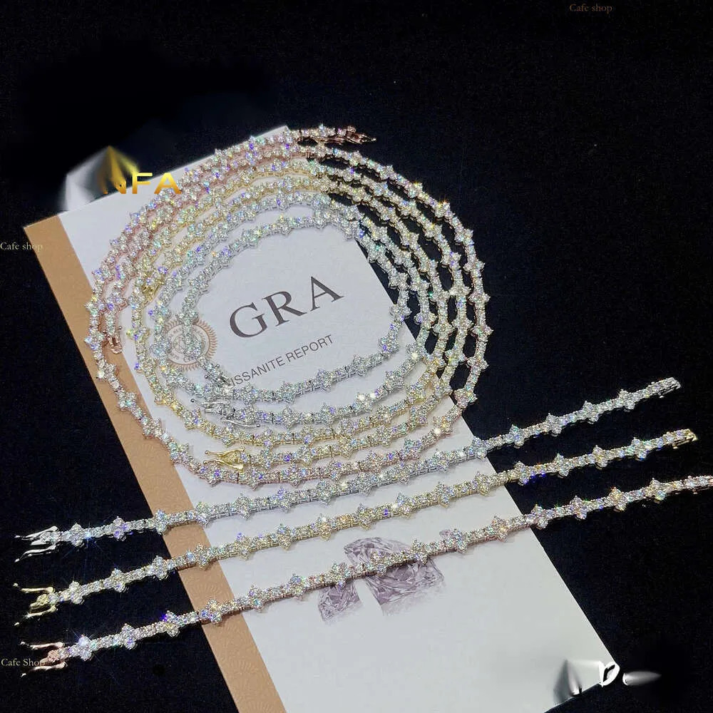 Designer 3mm New Style Hip Hop Moissanite Tennis Chain Bracelet Pass Dia Tester GRA Sier vvs tennis moissanite chain women mens fashion cuban k neckla