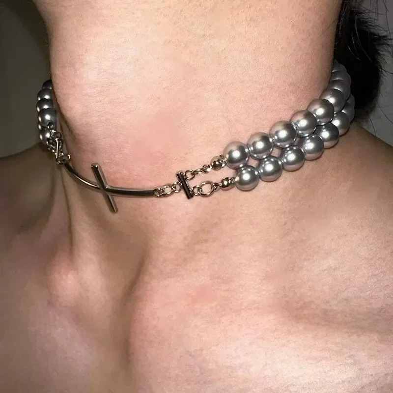 Y2K Jewelry Pearl Splicing Cross Necklace Punk Charm Necklace Korean Fashion Necklace Womens Grunge Accessories Gothic 241107