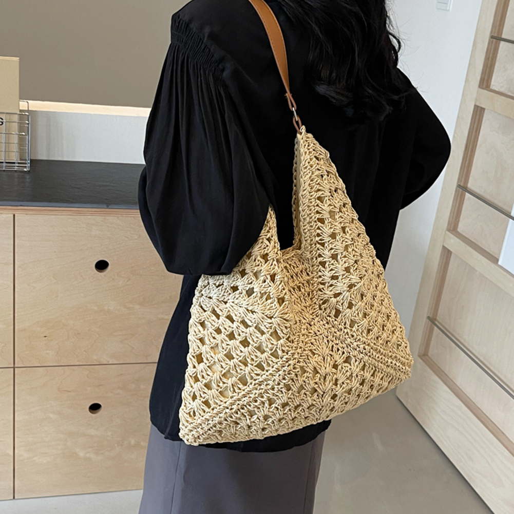 Hand-woven Bolsa Bag Women's New Beach Vacation Casual Shoulder Bag Ladies Large Capacity Hollow Out Straw Bags Shopping Handbag