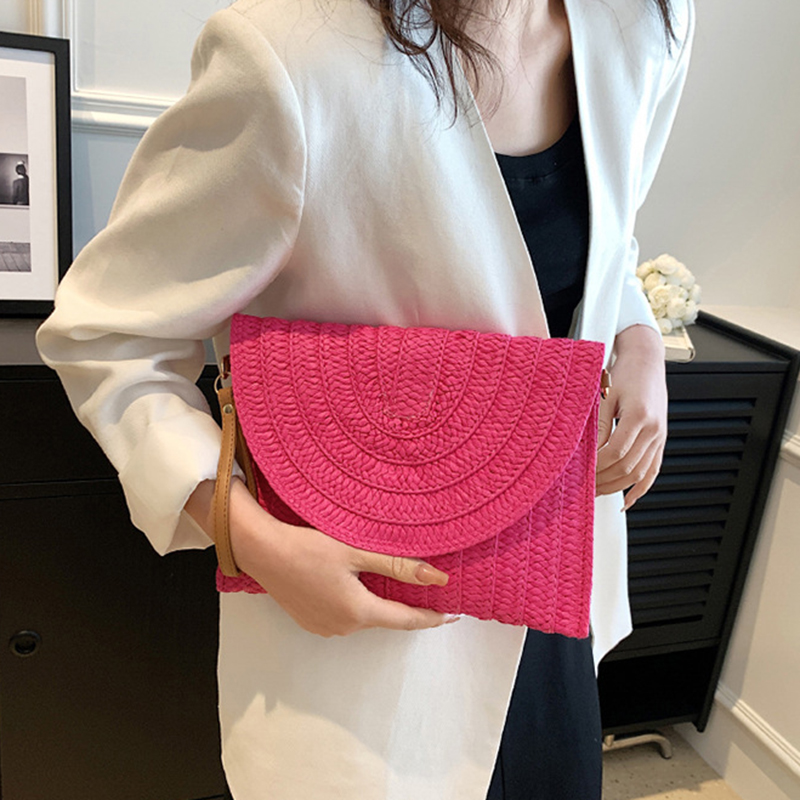 Summer Beach Bags For Women Handmade Straw Envelope Crossbody Bag Purse Braided Shoulder Messenger Bag Vacation Woven Handbag