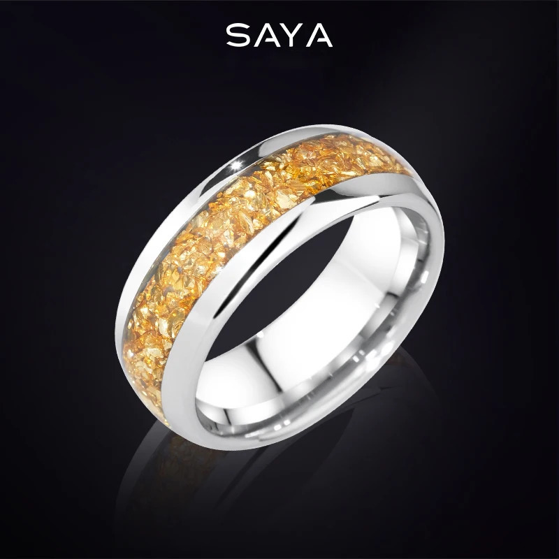 Mens Ring Womens Tungsten 8mm Gold Sparkling Painting Fill Party Birthday Engagement Gift Carving 241106
