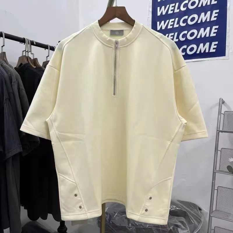 Men's T-Shirts Heavyweight Black Almond Half Zip Oversized T Shirt Mens Womens Quality Tops T Shirt Solid Oversize Tee J240402