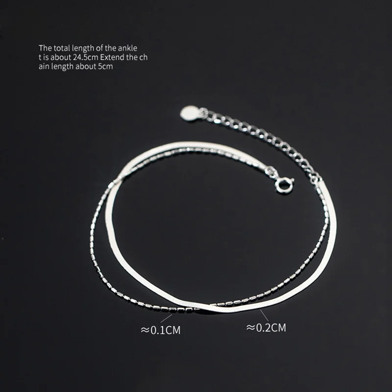 WANTME 925 sterling silver simple and fashionable double snake bone bean charm ankle suitable for women beach charm foot jewelry accessories 241107