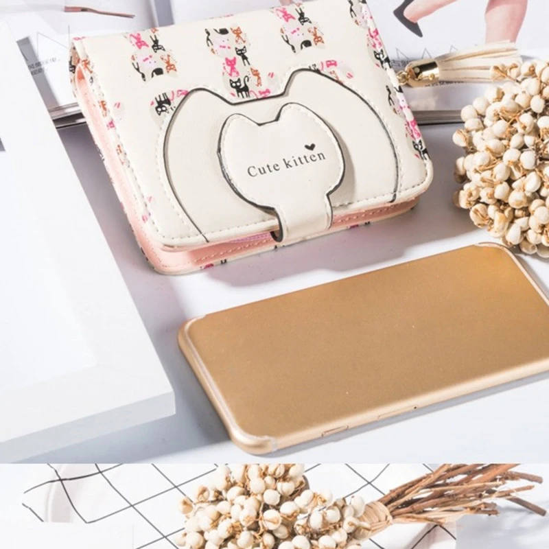 Japanese Cute Cat Girls Wallet Short Student ID Bank Card Holder Money Bag Zipper Wallets For Women Key Storage Purse Coin Purse