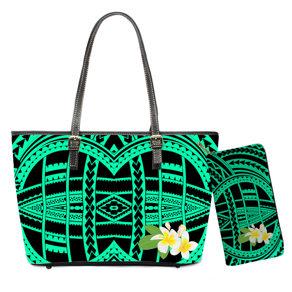 Luxury Designer PU Leather Purses And Handbags Set Polynesian Tribal Floral Printed Shoulder Bags For Women Brand Handbag Wallet