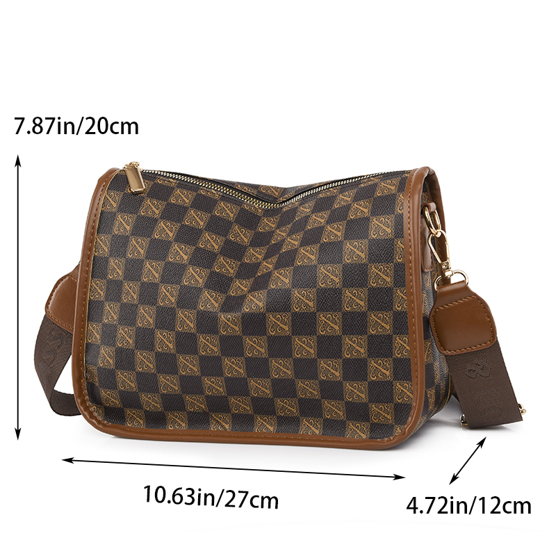 Vintage Women's Bag Check printing PU Leather Women's Shoulder Bag Shopping Crossbody Bag