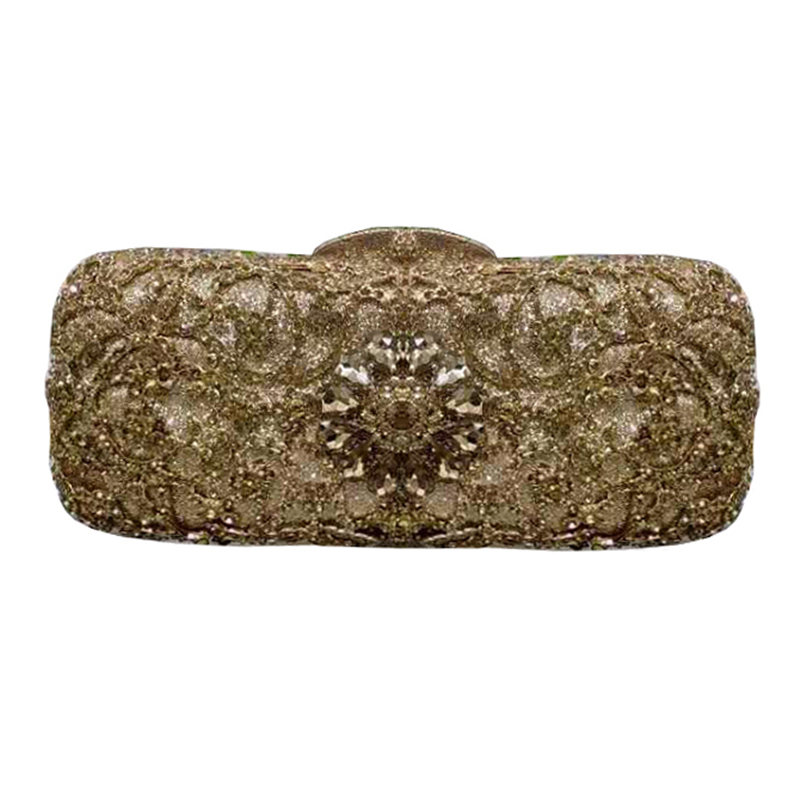 New Nigeria African Elegant Lady Flower Evening Dress Bag Banquet Rhinestone Handbag Lady Metal Crystal Bag