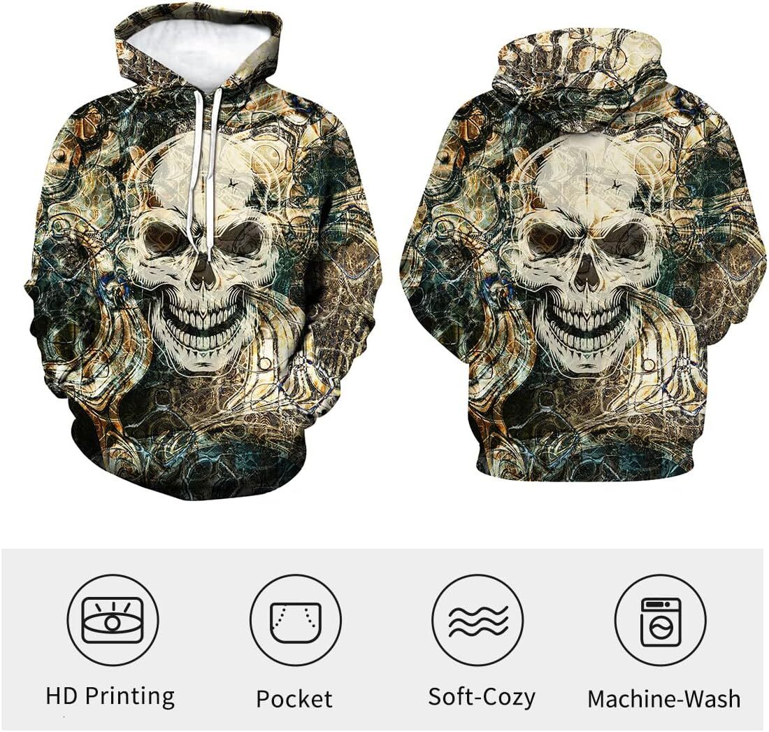 Hoodie for Mens Womens Mens Skull 3D Graphic Print Hoodie Sweatshirts Pullover Tops with Pocket Graphic Trendy skull pattern