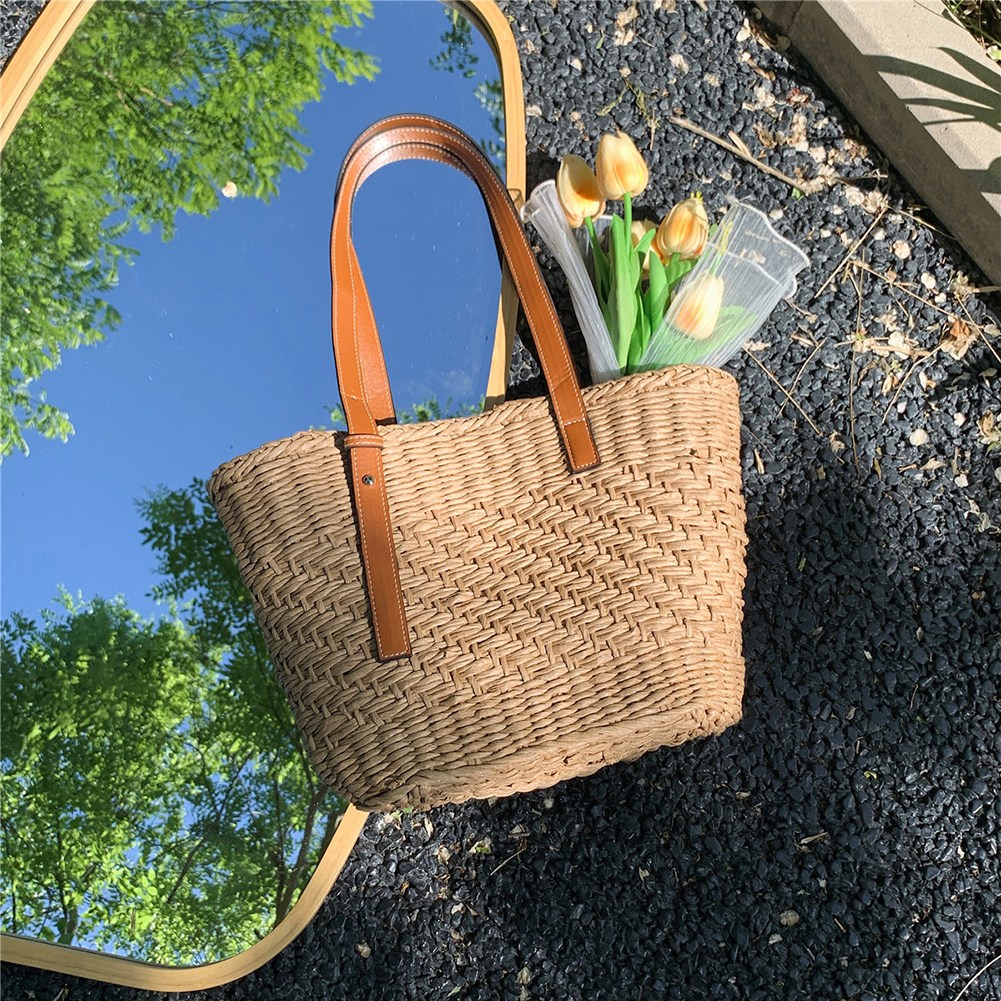 Straw Beach Bag Large Tote Bag Summer Shoulder Bag Woven Underarm Bag Holiday Travel Handbag for Women