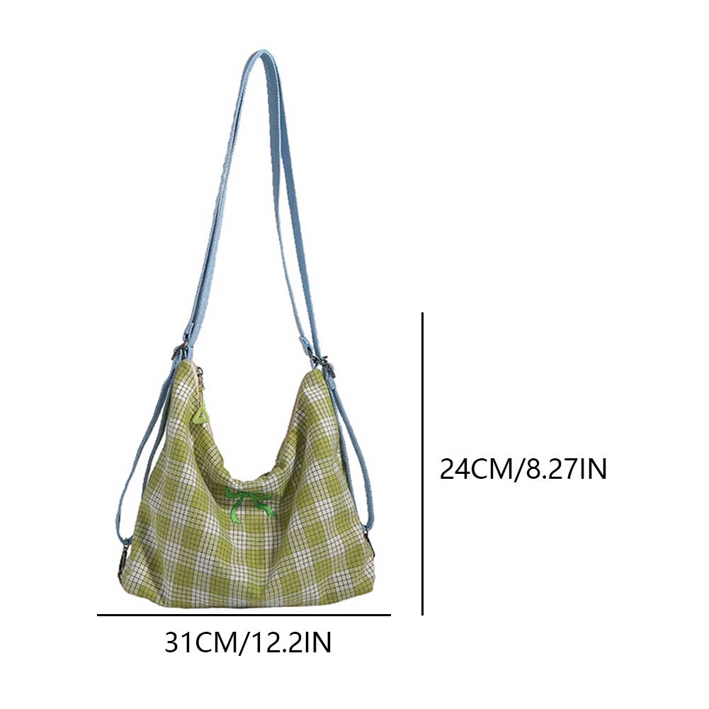 Women Plaid Shoulder Bag Bow Pattern Canvas Fashion Tote Handbag Adjustable Strap Plaid Pattern Backpack Female Outdoor Backpack