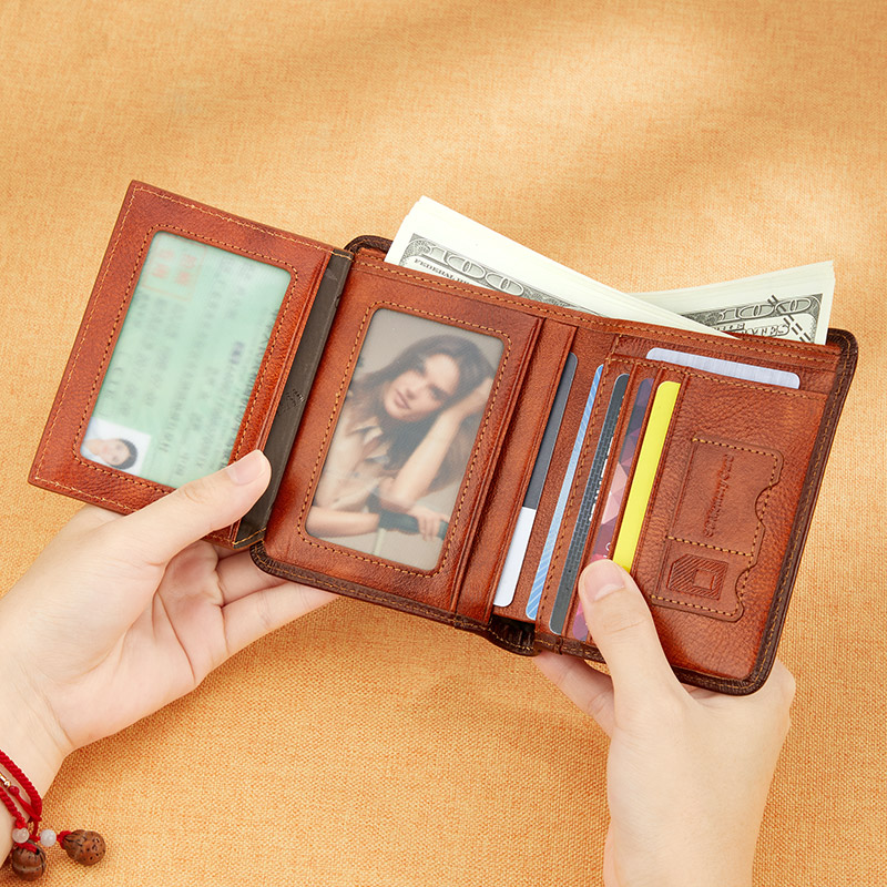 WILLIAMPOLO Luxury Genuine Leather Men Wallet Short Small Card Holder High Quality Male Wallet Pocket Retro purse wallet for men